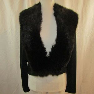 VINTAGE MONROSE Womans Black Mink Trim Cardigan